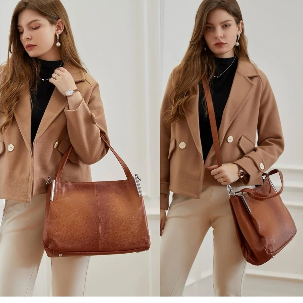 Chic Brown Leather Shoulder Bag - Picture 2 of 14